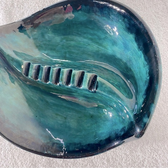 Vintage Handmade Green Black Painted Ceramic Ashtray Trinket Dish Art Decor - Picture 9 of 16